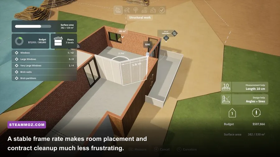 Architect Life PC graphics settings menu for stable performance while building homes
