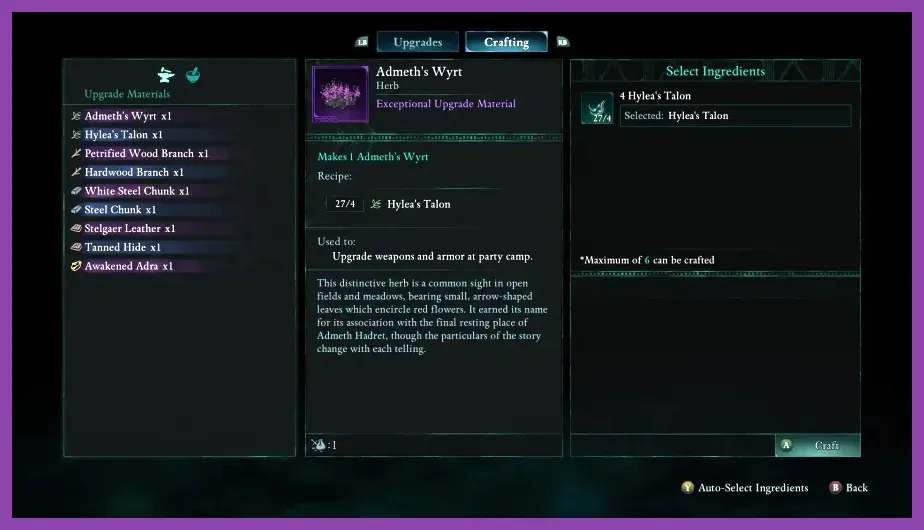 Avowed armor upgrade and enchantment interface at a workbench