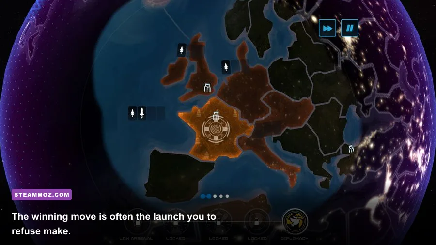 First Strike Classic late-game map during a nuclear retaliation exchange