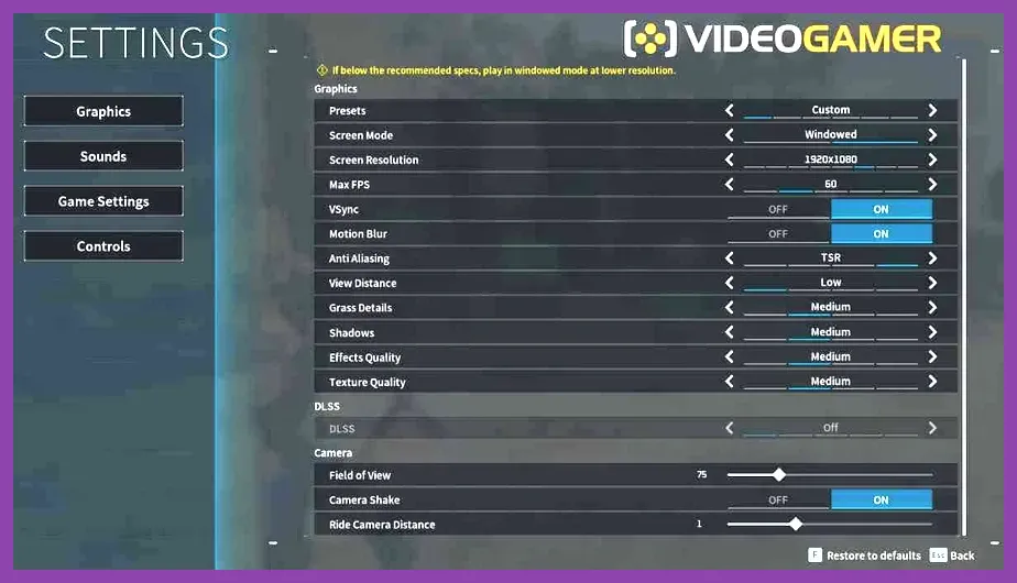 Graphics settings
