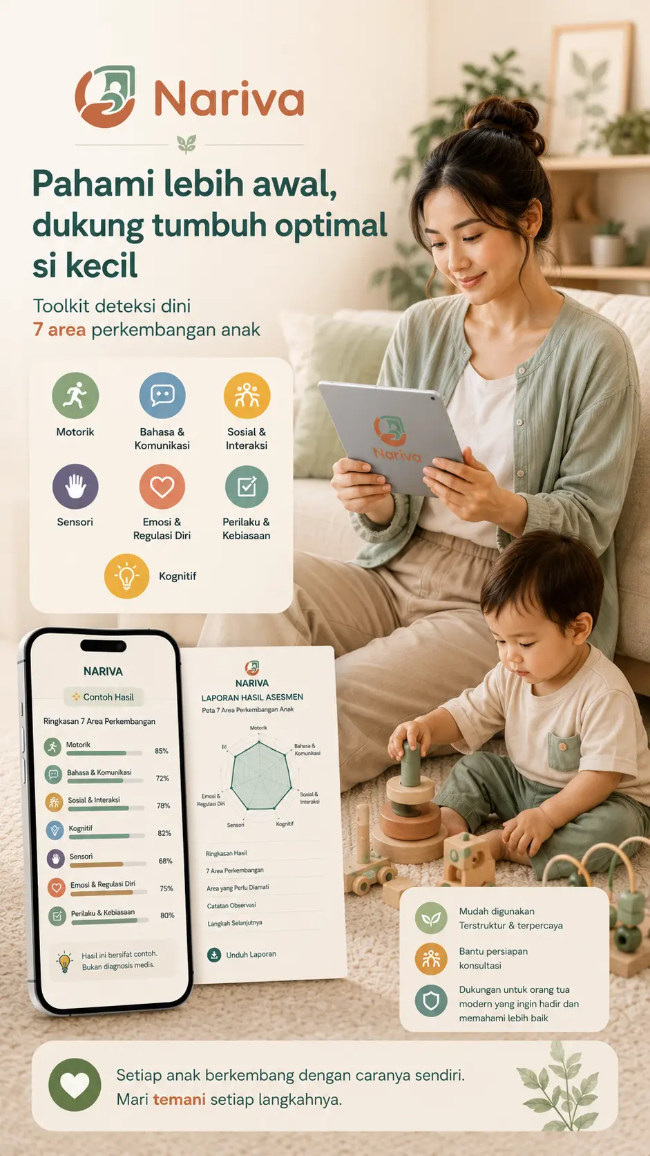Ilustrasi solusi NARIVA membantu orang tua memetakan perkembangan anak