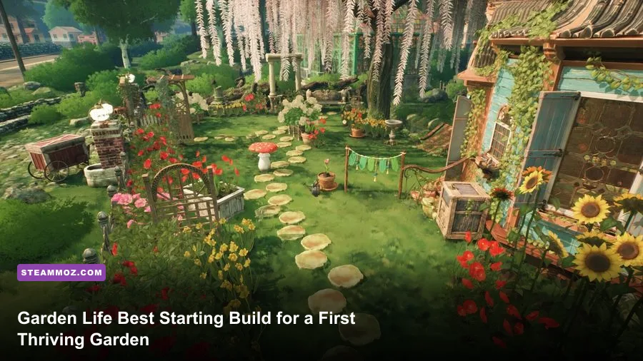 A colorful mature garden in Garden Life A Cozy Simulator