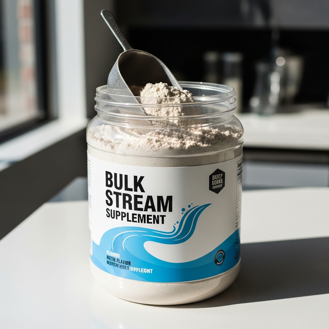 Athlete holding Bulk Stream supplement bottle for fitness and stamina