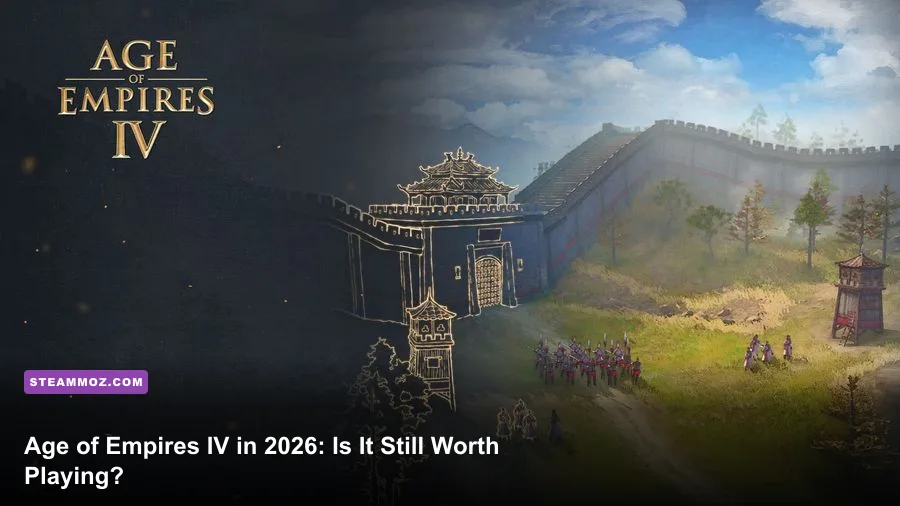 Age of Empires IV armies fighting across a detailed medieval battlefield