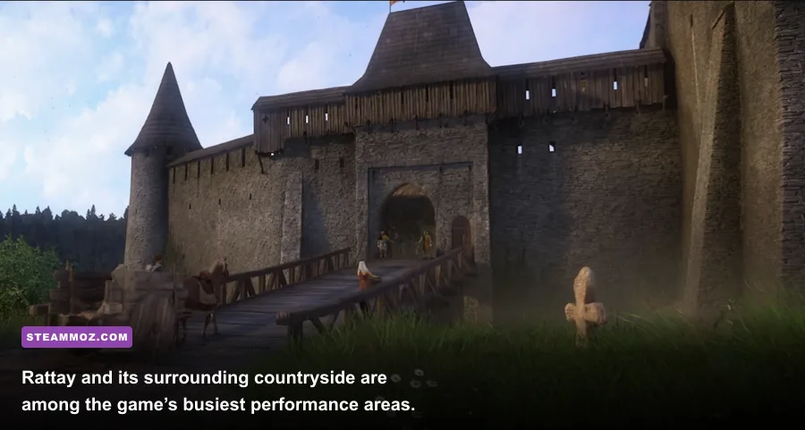 Kingdom Come Deliverance screenshot of Rattay town and surrounding medieval countryside