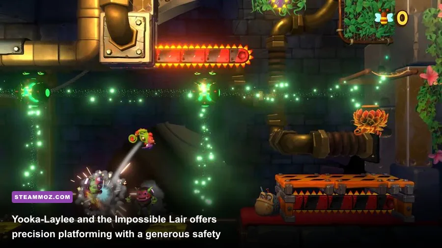 Yooka and Laylee navigating a colorful platforming level
