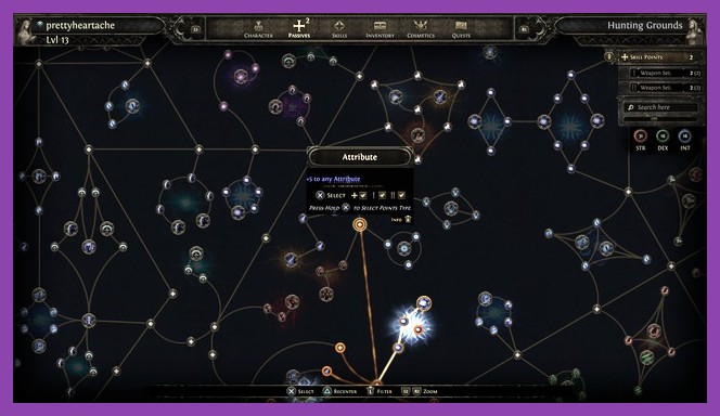 Path of Exile 2 skill tree menu showcasing the dual-specialization passive points
