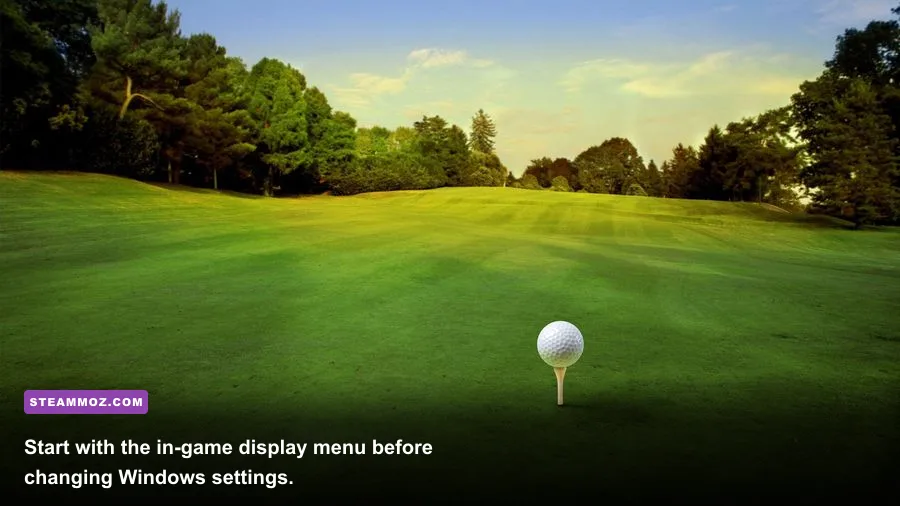 Cheap Golf PC graphics settings menu showing resolution and VSync options