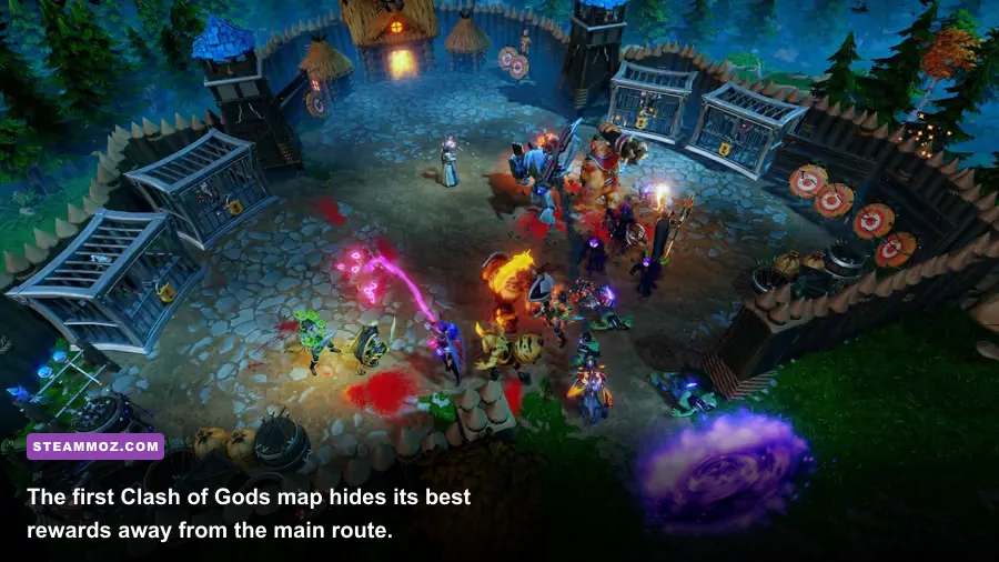 Dungeons 3 Clash of Gods first campaign map showing a hidden reward chest