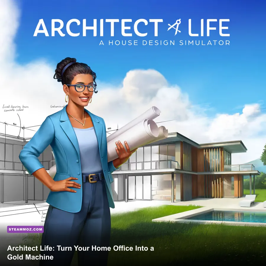 Architect Life home office interior with desk computer and design tools