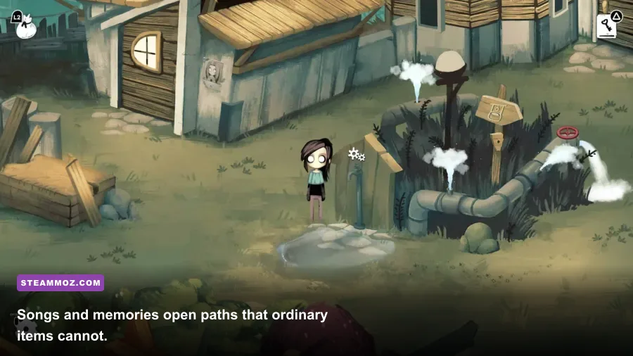 Lucy solving a song and memory puzzle in Children of Silentown