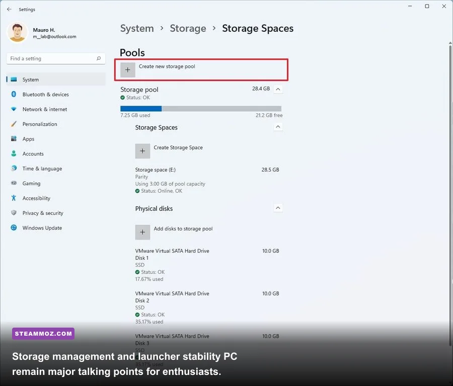 Windows PC storage settings screen showing large game installation files