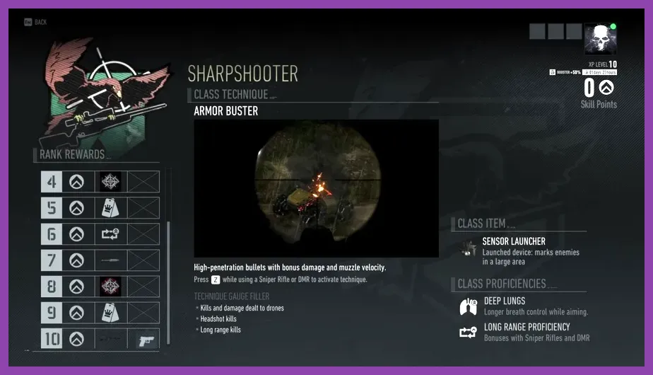 Ghost Recon Breakpoint bivouac menu with Panther and Sharpshooter classes