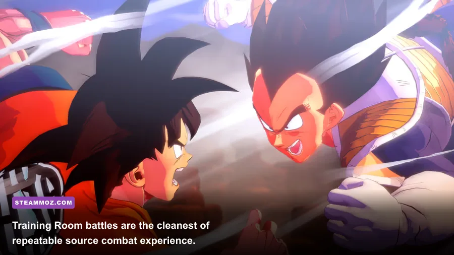 Goku and Vegeta fighting in the Dragon Ball Z Kakarot training room
