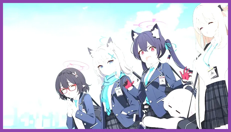 Blue Archive Himari and Ako supporting a high-damage raid team