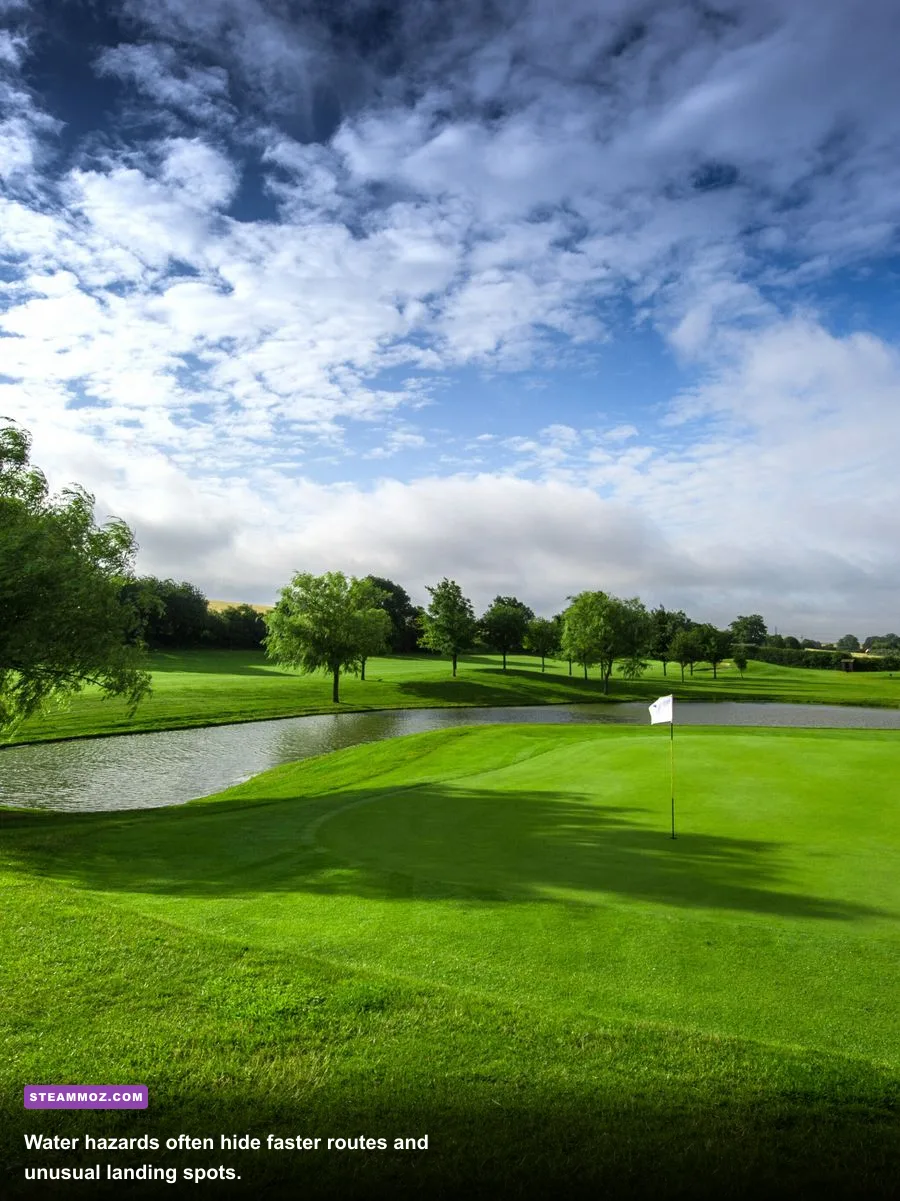 Cheap Golf shortcut across a water hazard beside the main hole