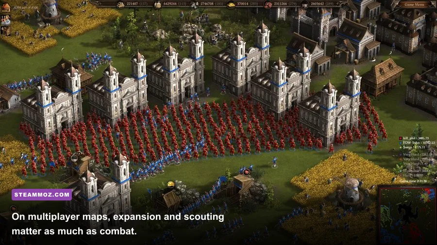 Cossacks 3 multiplayer skirmish map showing opposing player bases