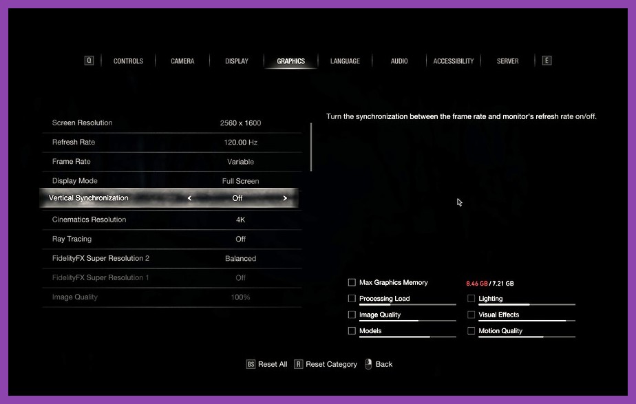 Graphics settings menu showing resolution, texture quality, and ray tracing options