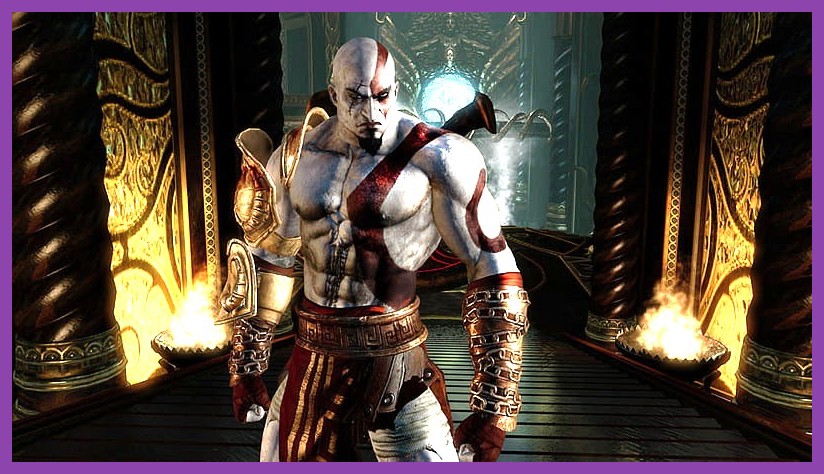 Kratos standing equipped with endgame armor in God of War New Game Plus
