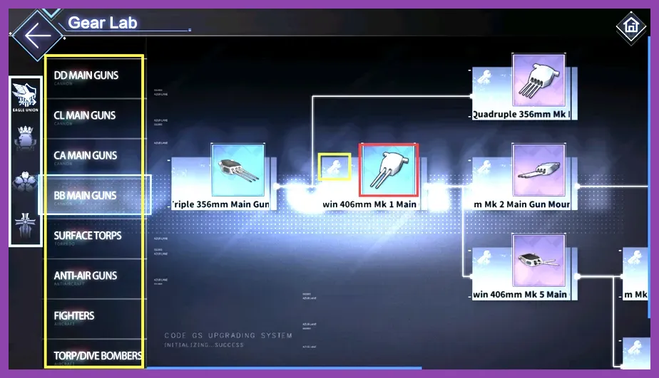 Azur Lane gear crafting and enhancement