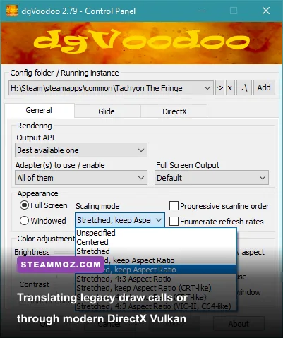 Configuration window for DirectX wrapper translation tools on modern Windows