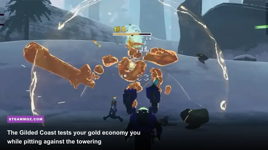 A Survivor activating a Halcyon Beacon in Risk of Rain 2 Gilded Coast