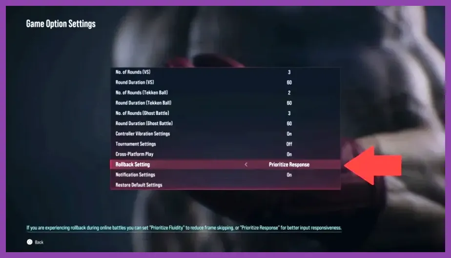 Tekken 8 online ranked match with connection and rollback indicators visible