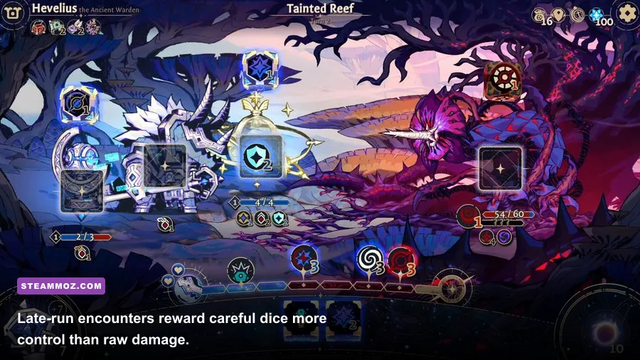 Astrea Six-Sided Oracles boss battle with an Oracle facing a large cosmic enemy