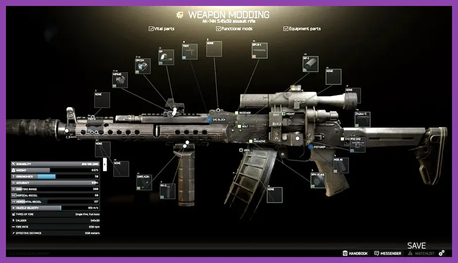 Detailed weapon modding workbench in Escape from Tarkov