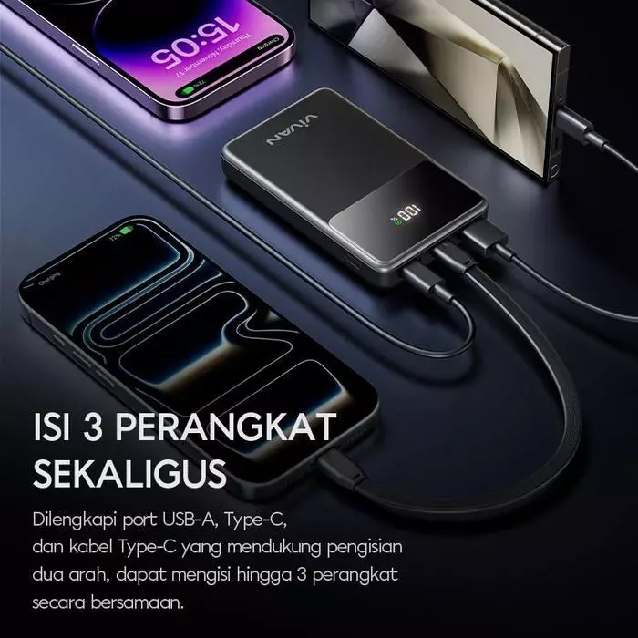 VIVAN VPB-Q02C Powerbank 10000 Mah 3 Output 22,5W Fast Charging - Gambar 3