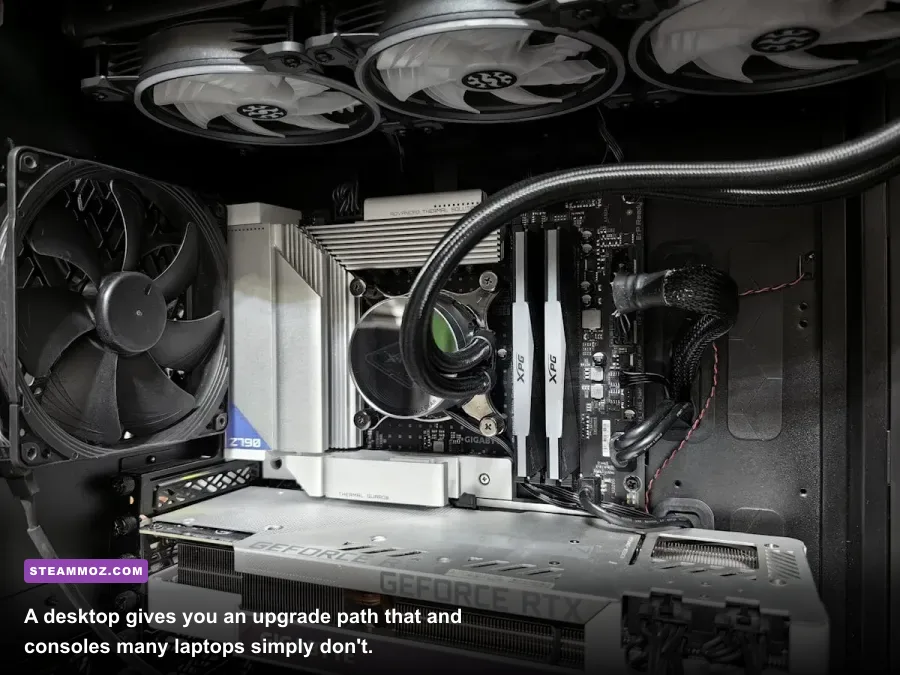 Desktop gaming PC being upgraded with new graphics card memory and SSD