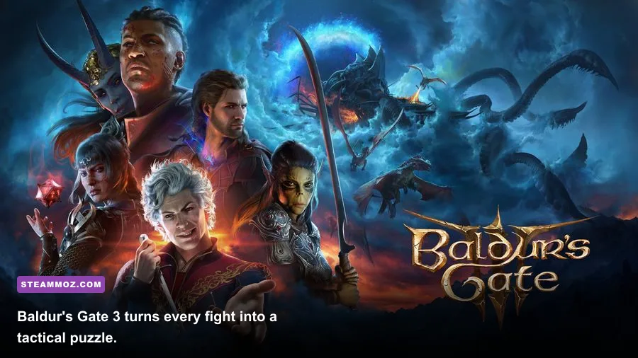Baldur's Gate 3 party using spells and environmental tactics in combat