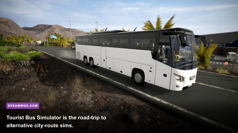 Tourist Bus Simulator coach driving along Fuerteventura roads