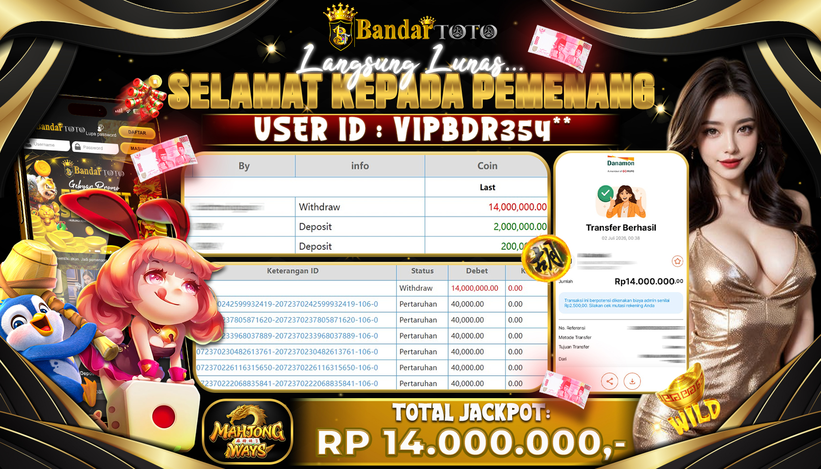BANDARTOTO JACKPOT PG-MAHJONG WAYS 14 JUTA DIBAYAR LUNAS,-