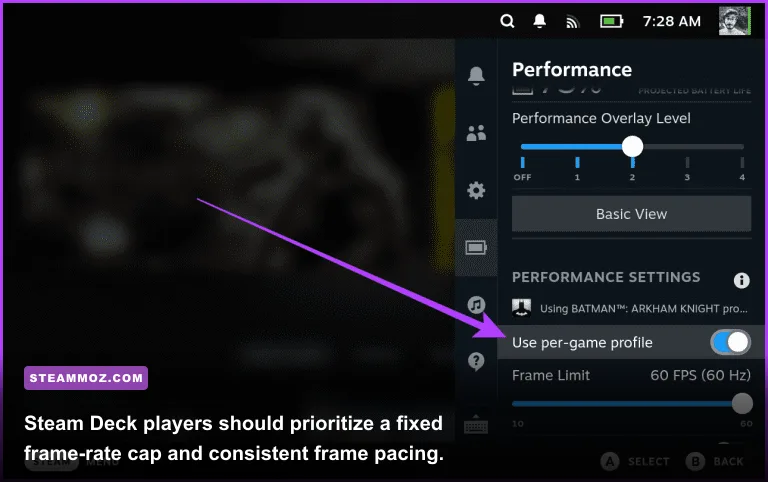 Kujlevka running on Steam Deck with performance-focused settings