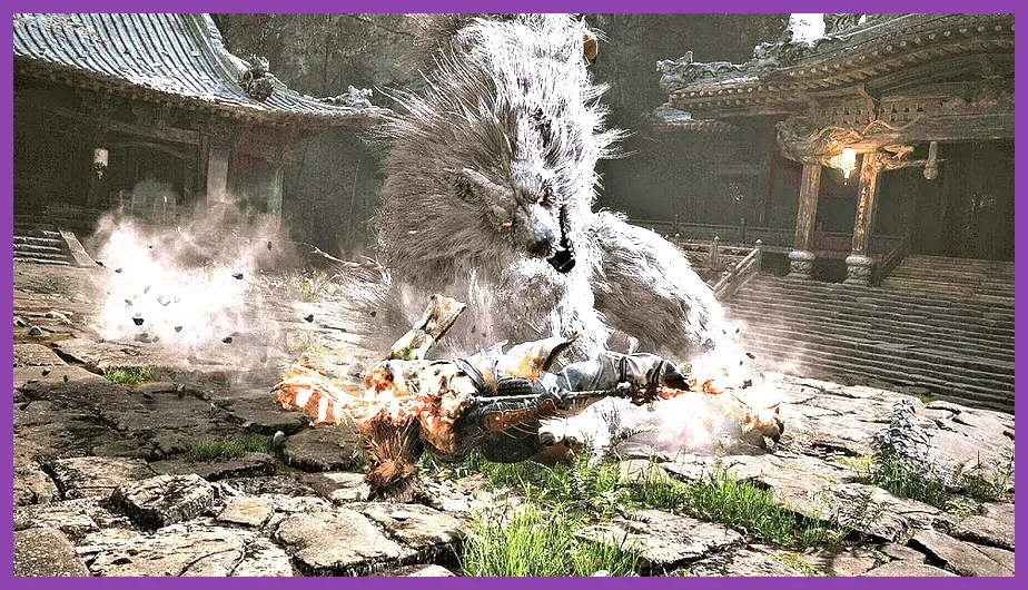 Lingxuzi the giant white wolf boss inside Guanyin Temple in Black Myth Wukong