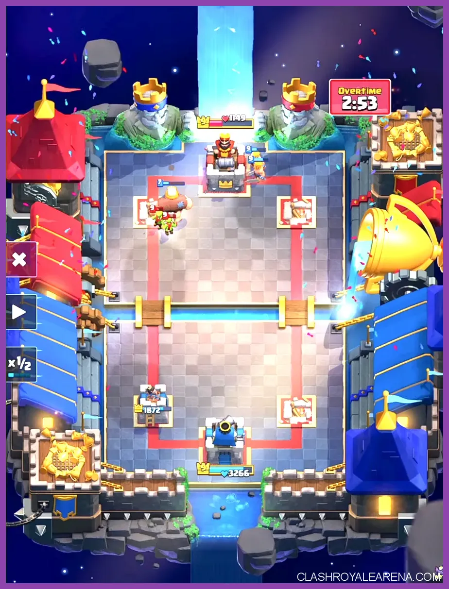 Clash Royale intense arena battle layout