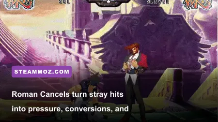 Guilty Gear Strive player using Roman Cancel during a wall break combo