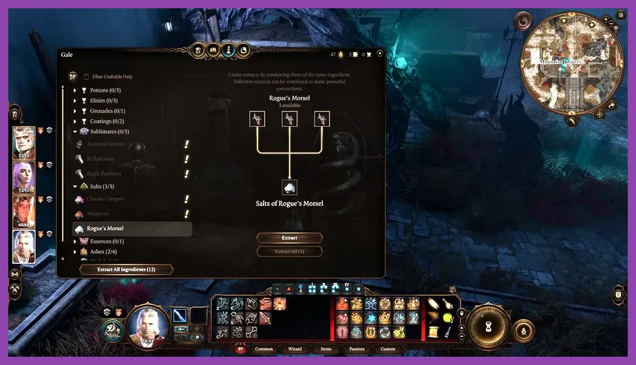 Baldur's Gate 3 crafting interface showing materials