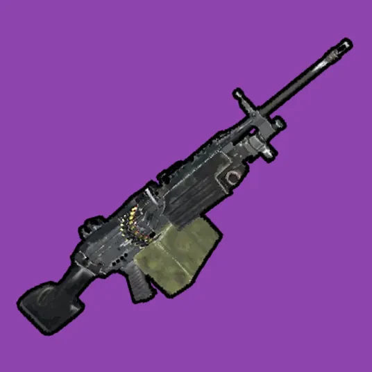 Player aiming down sights with an M249 equipped with an 8x scope in Rust