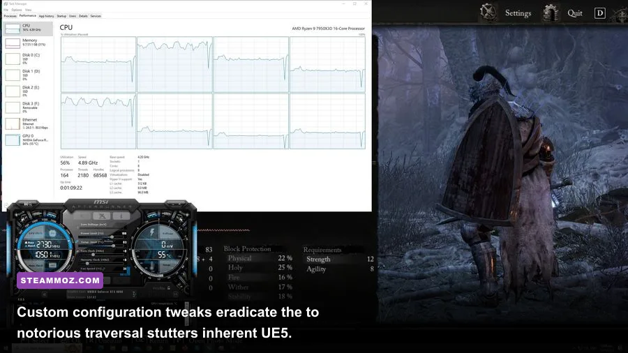 Side-by-side graphical comparison of Lords of the Fallen running on Unreal Engine 5