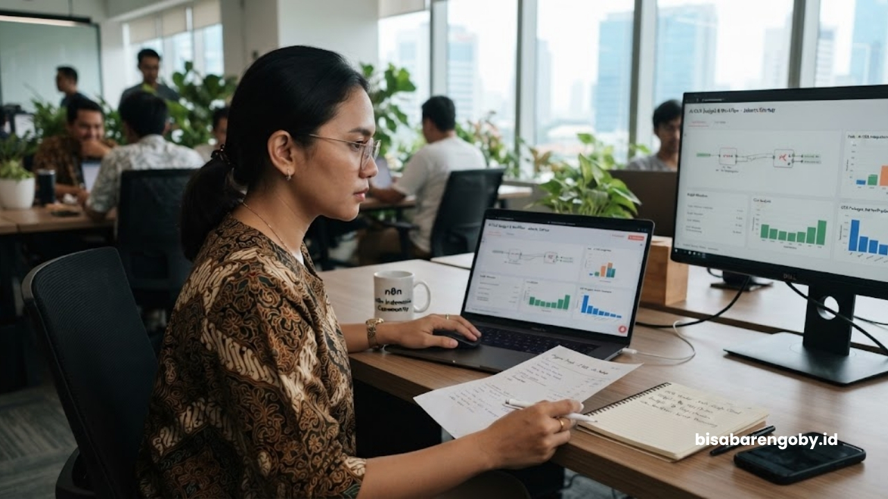 Manajer pengadaan mengevaluasi alokasi anggaran sebelum memilih paket AI OCR untuk startup di Jakarta berbasis n8n