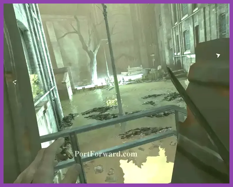 Dishonored flooded district gameplay scene displaying lighting and environmental detail