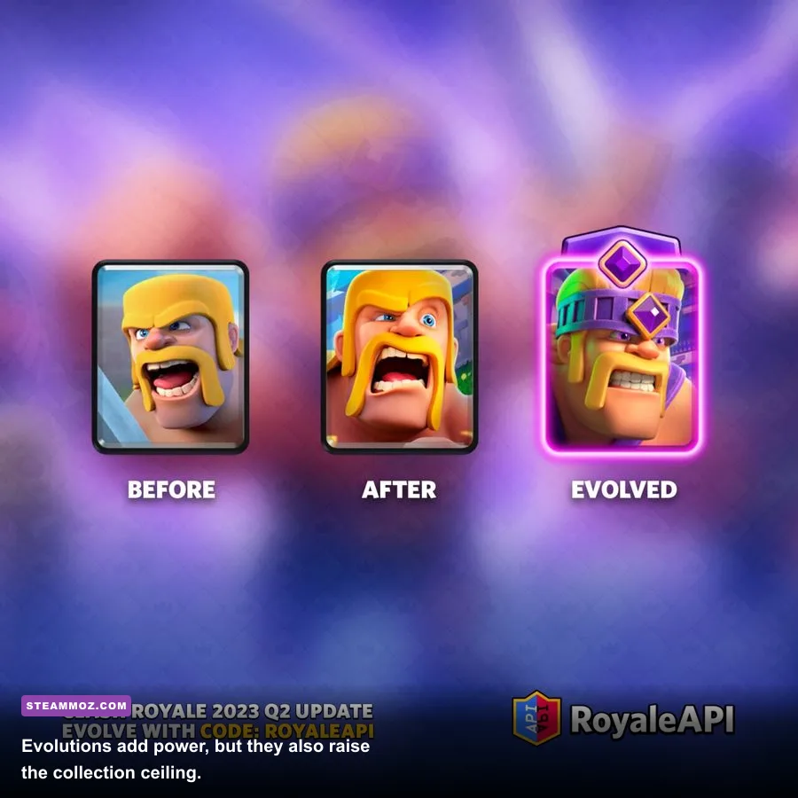 Clash Royale card evolutions activating during a Royal Giant and Firecracker push