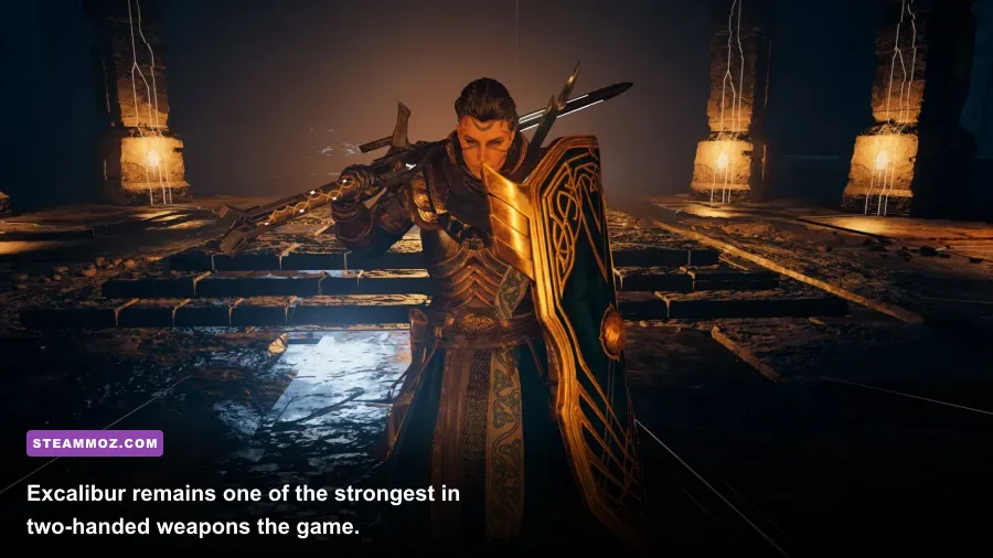 Eivor using Excalibur greatsword in Assassin's Creed Valhalla
