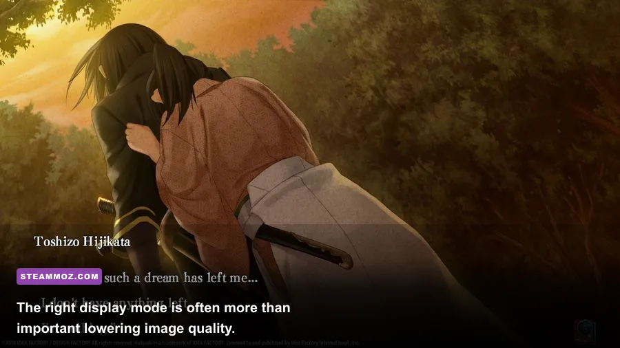 Hakuoki Edo Blossoms PC display settings for fullscreen and windowed modes