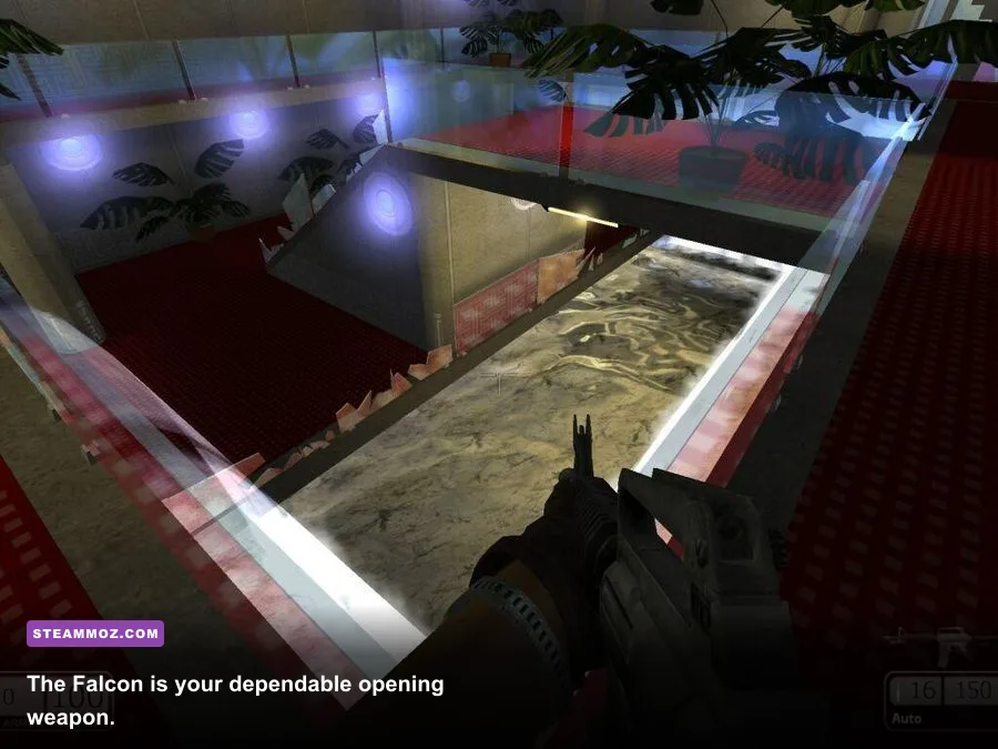 Chaser gameplay showing the Falcon pistol during the opening Mars missions