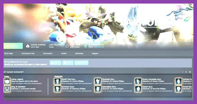 Palworld achievement menu showing progress