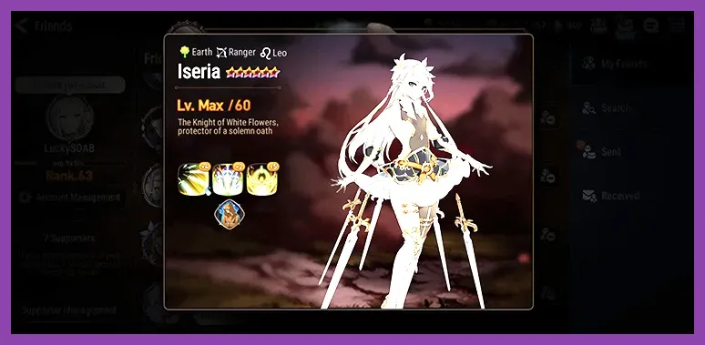 Epic Seven 5-star Earth Ranger Iseria character artwork and stats
