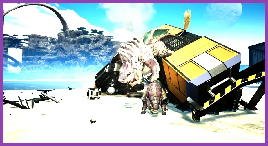 Satisfactory Pioneer using the Rebar Gun against an Alpha Hog